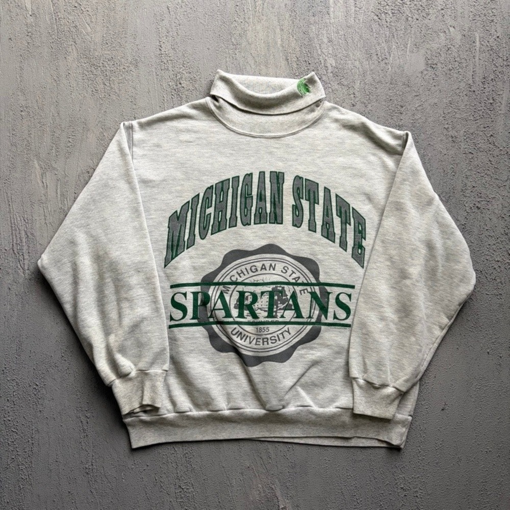 Vintage Michigan State Spartans Sweatshirt Large Grey 1990s Turtleneck Pullover